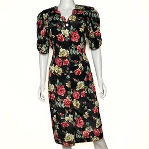 Vintage 80s Sandy Sandy Retro Statement Floral Dress Womens SZ S Fairygoth